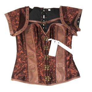 Charmian corset top Faux Lather Material brown tie